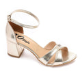 Golden Metallic Cross-Strap Block Heel Sandals with Ankle Strap