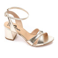 Golden Metallic Cross-Strap Block Heel Sandals with Ankle Strap