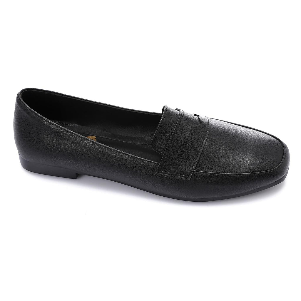 Black Leather Flat Loafers
