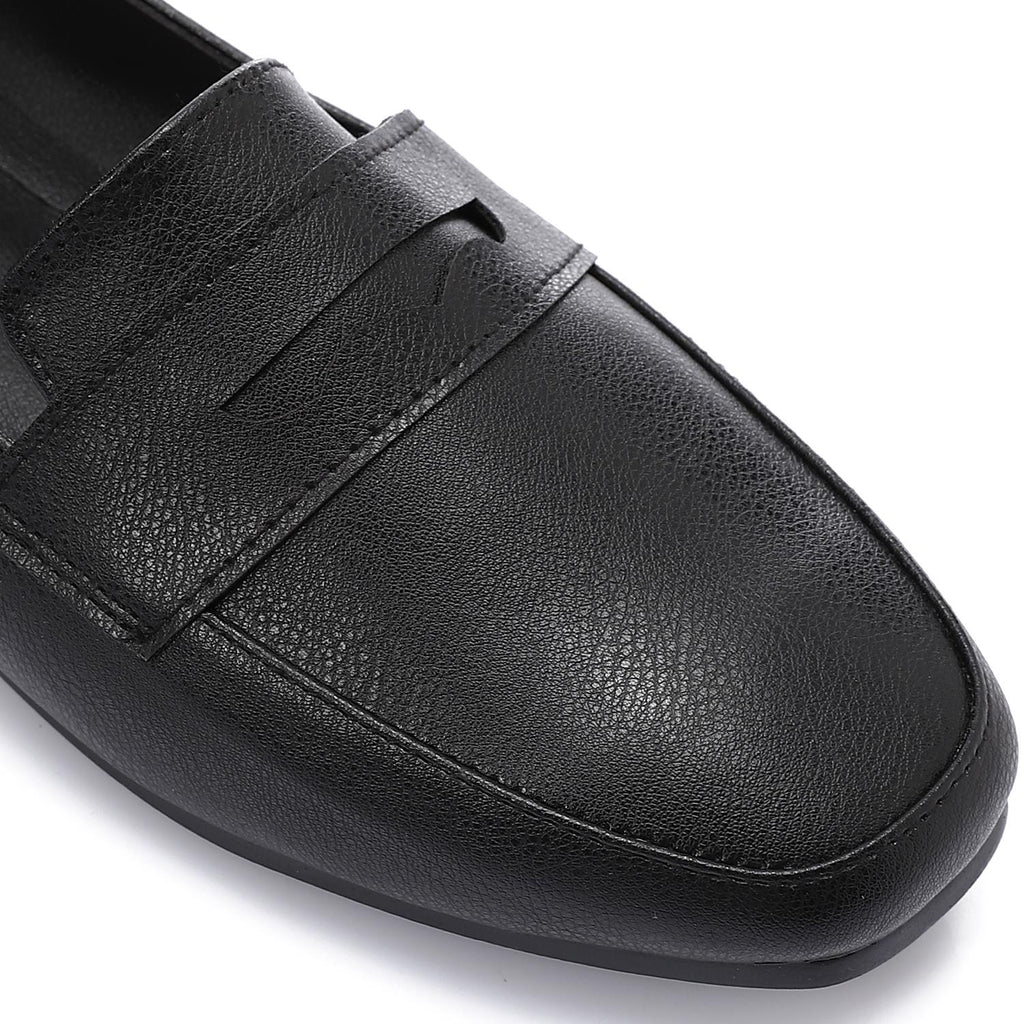 Black Leather Flat Loafers