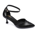 Pointed-Toe Kitten Heels with Ankle Strap - Black