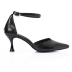 Pointed-Toe Kitten Heels with Ankle Strap - Black