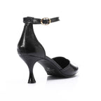 Pointed-Toe Kitten Heels with Ankle Strap - Black