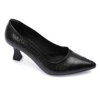 Elegant Silver Women's Heeled Shoes with Pointed Toe and Stylish Block Heel.