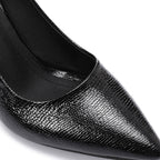 Elegant Silver Women's Heeled Shoes with Pointed Toe and Stylish Block Heel.