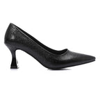 Elegant Silver Women's Heeled Shoes with Pointed Toe and Stylish Block Heel.