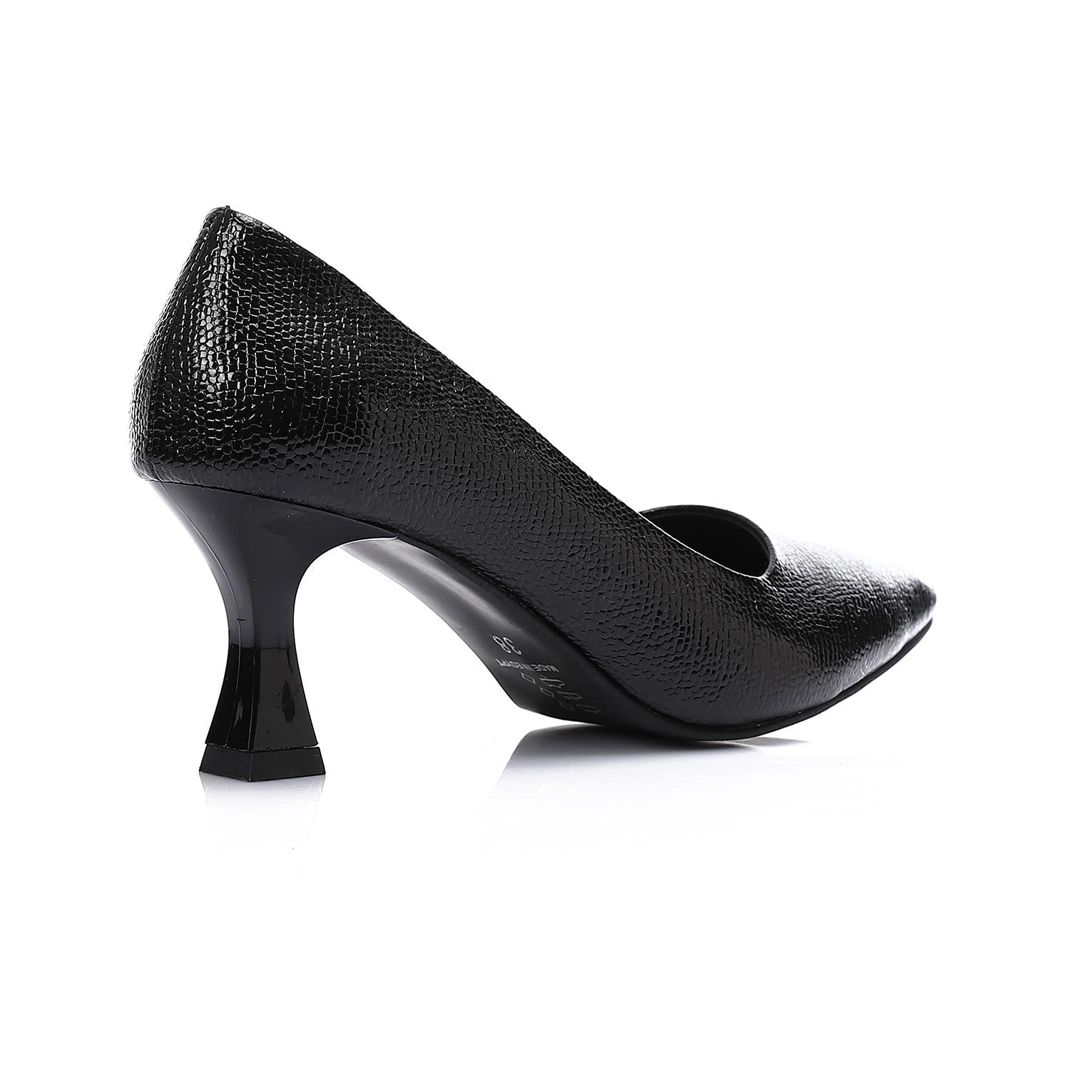 Black Embossed Pointed-Toe Sculptural Heel Pump