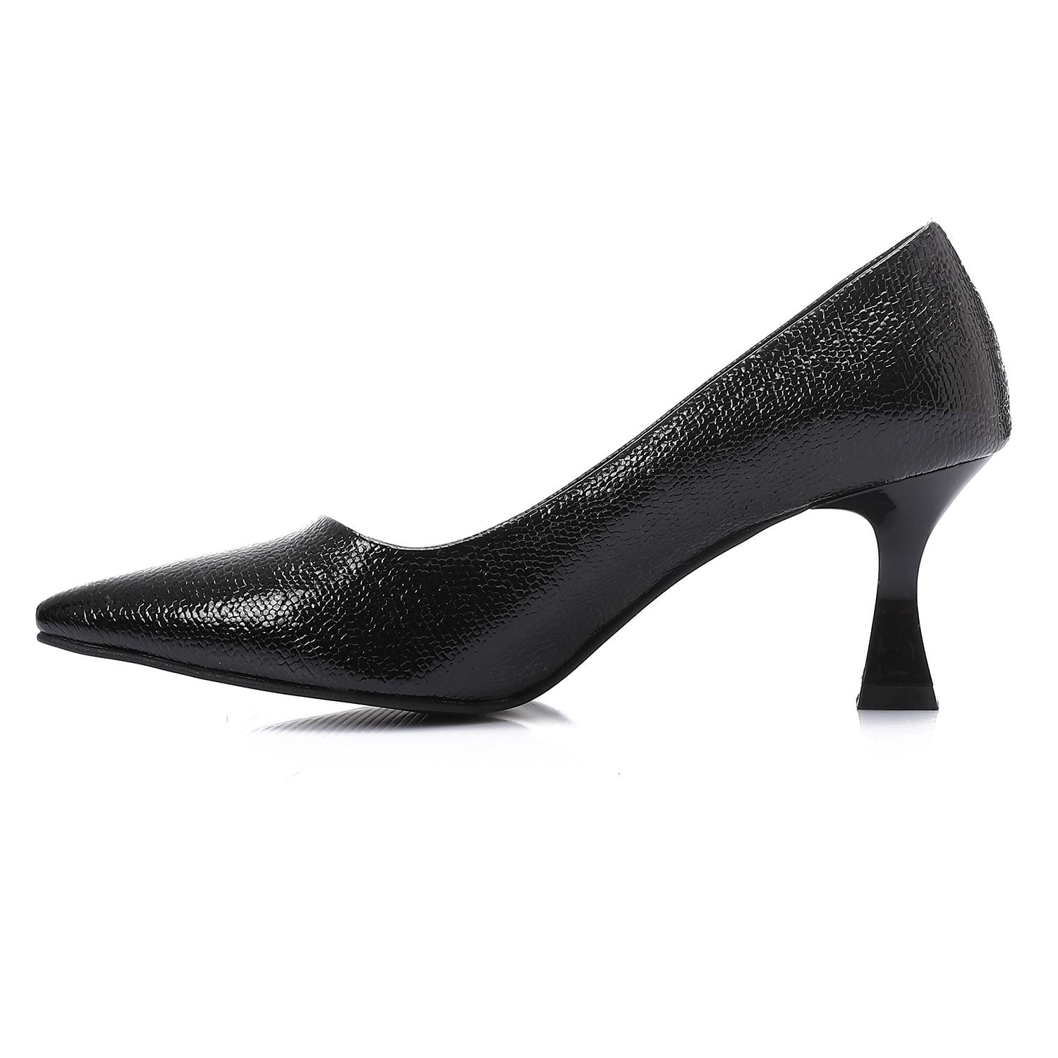 Black Embossed Pointed-Toe Sculptural Heel Pump