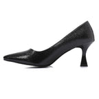 Elegant Silver Women's Heeled Shoes with Pointed Toe and Stylish Block Heel.