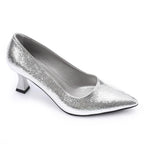Silver Embossed Pointed-Toe Sculptural Heel Pump