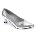 Silver Textured Pointed-Toe Kitten Heels