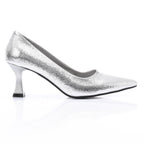 Silver Embossed Pointed-Toe Sculptural Heel Pump