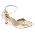Pointed-Toe Kitten Heels with Ankle Strap - Gold