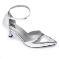 Pointed-Toe Kitten Heels with Ankle Strap - Silver