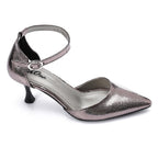 Pointed-Toe Kitten Heels with Ankle Strap - Smokey