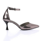 Pointed-Toe Kitten Heels with Ankle Strap - Smokey
