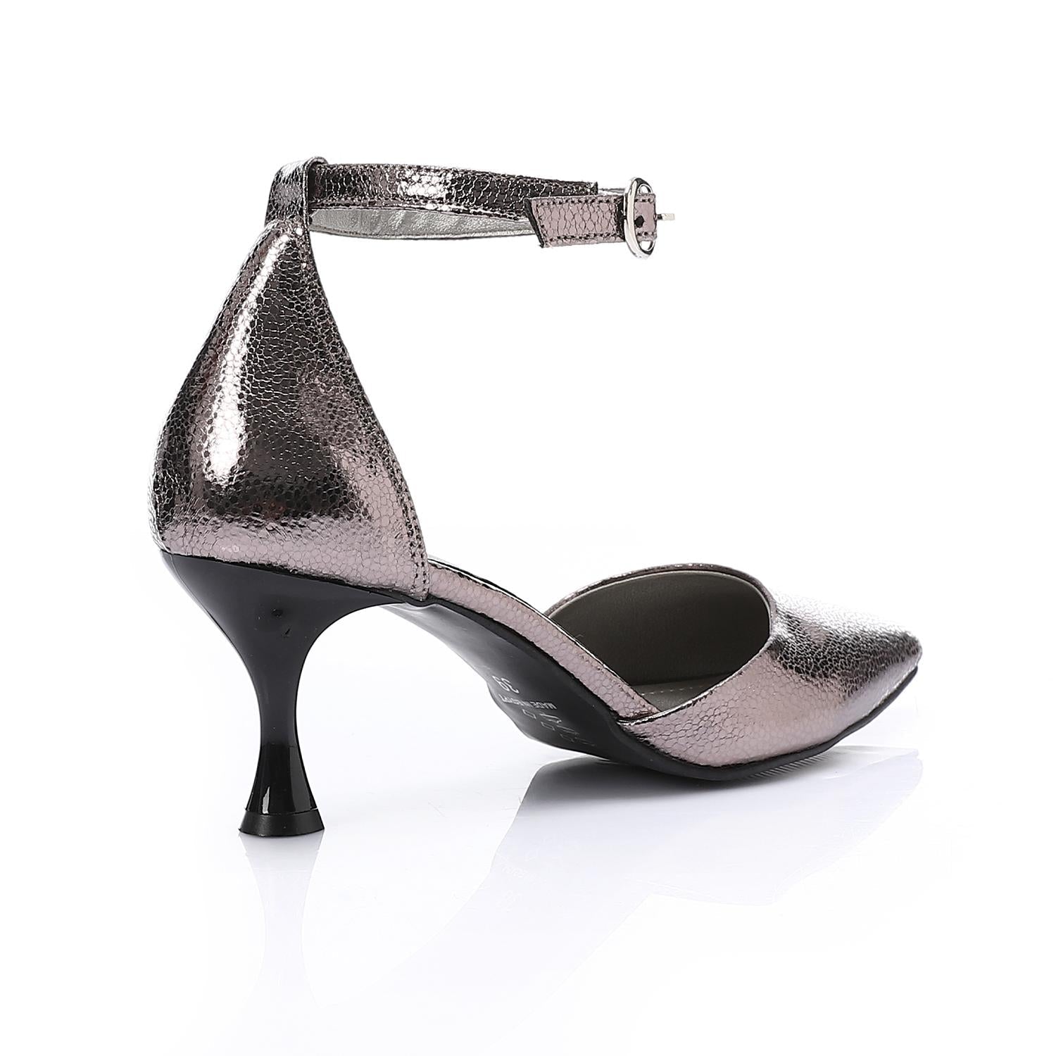 Pointed-Toe Kitten Heels with Ankle Strap - Smokey