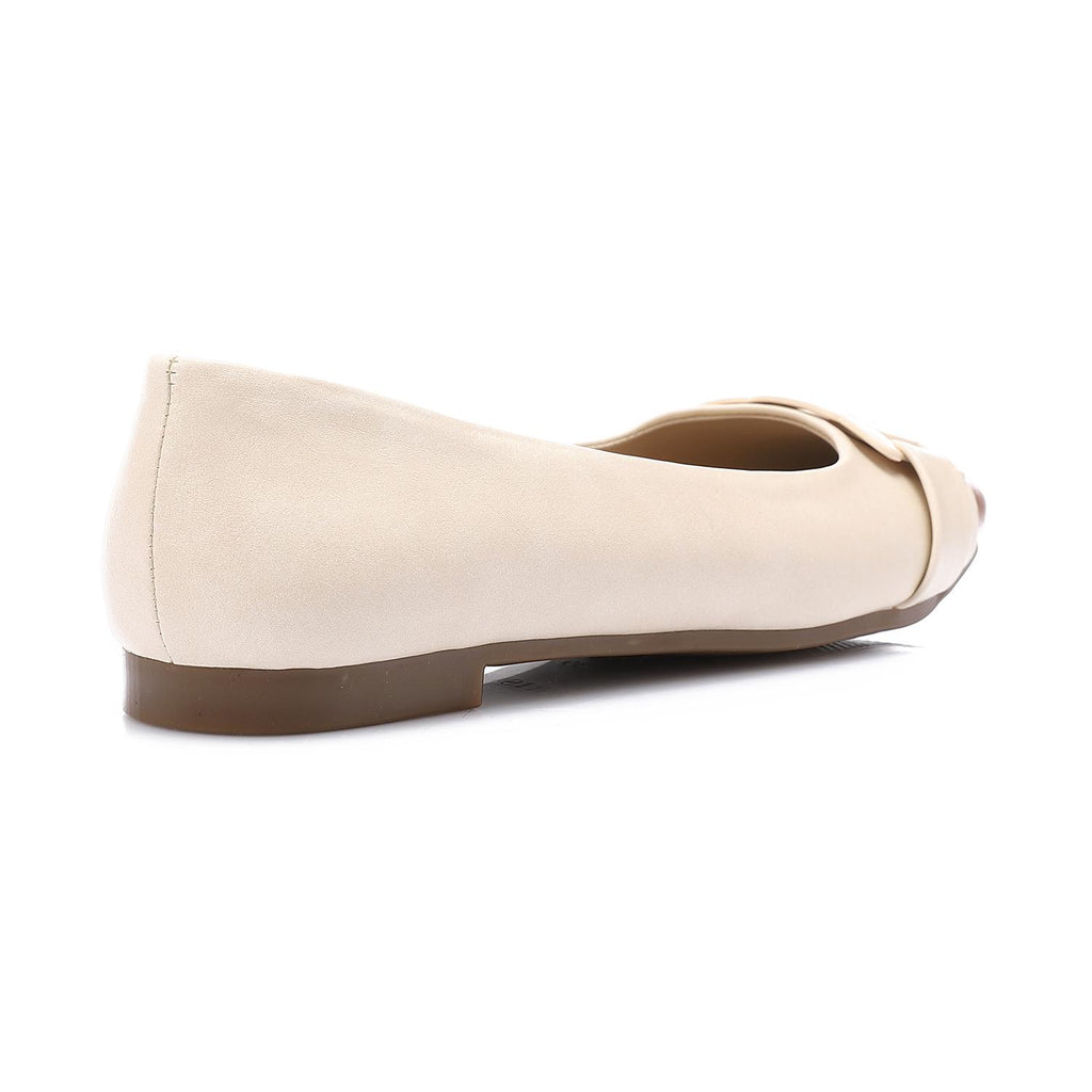 Beige & Brown Ballet Flats with Gold Hardware