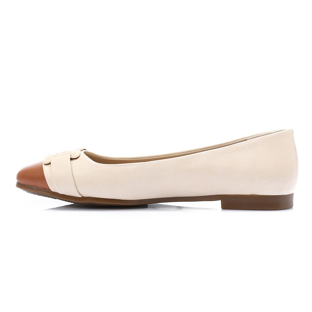 Beige & Brown Ballet Flats with Gold Hardware