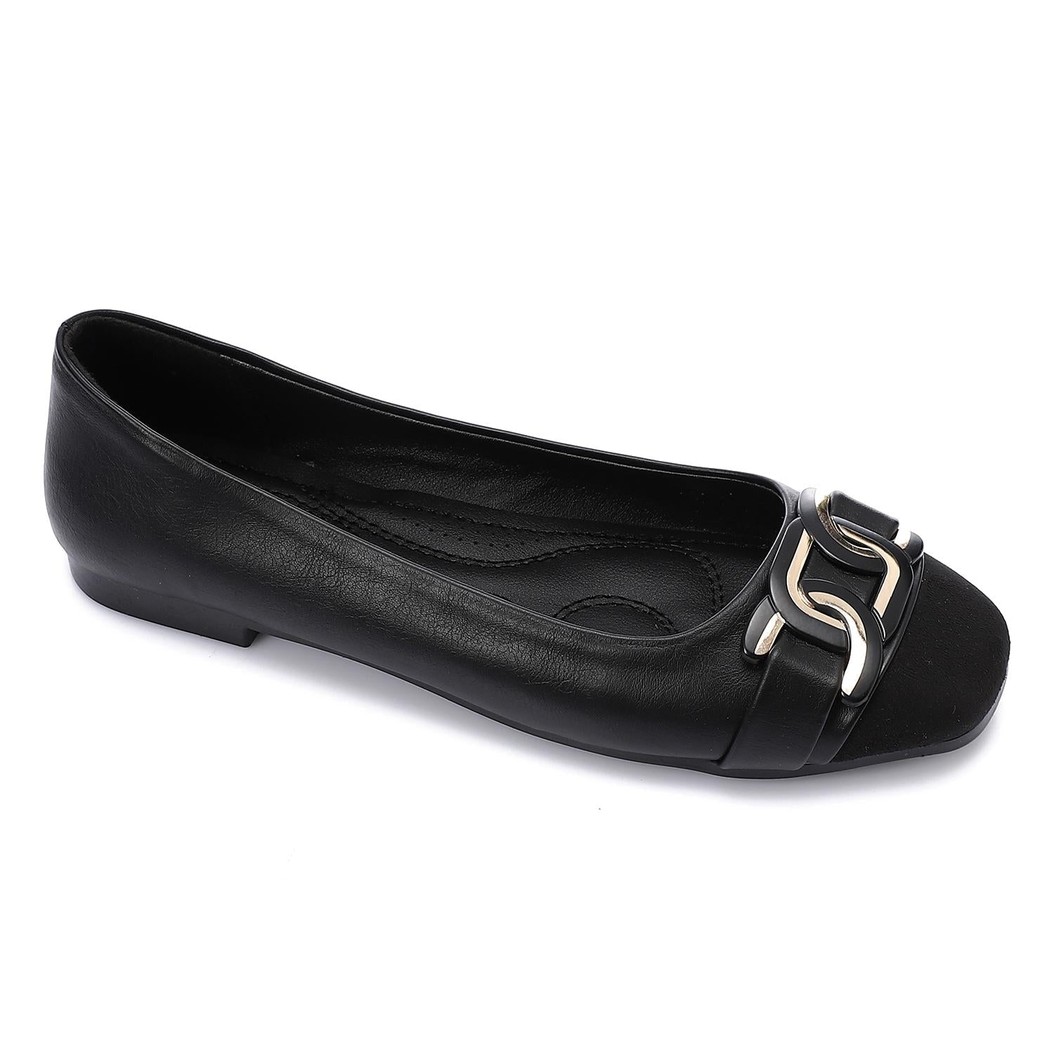 Black Ballet Flats with Gold Hardware
