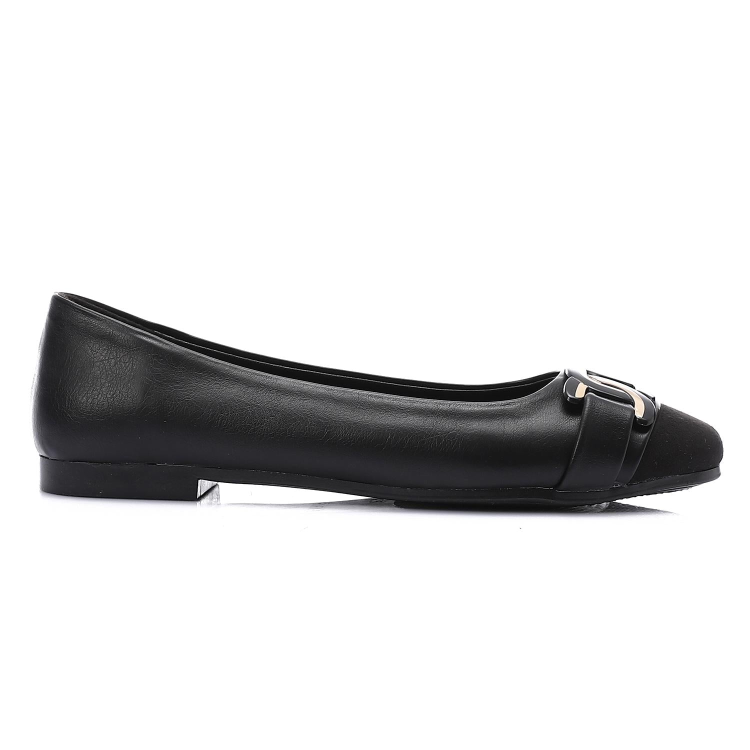 Black Ballet Flats with Gold Hardware