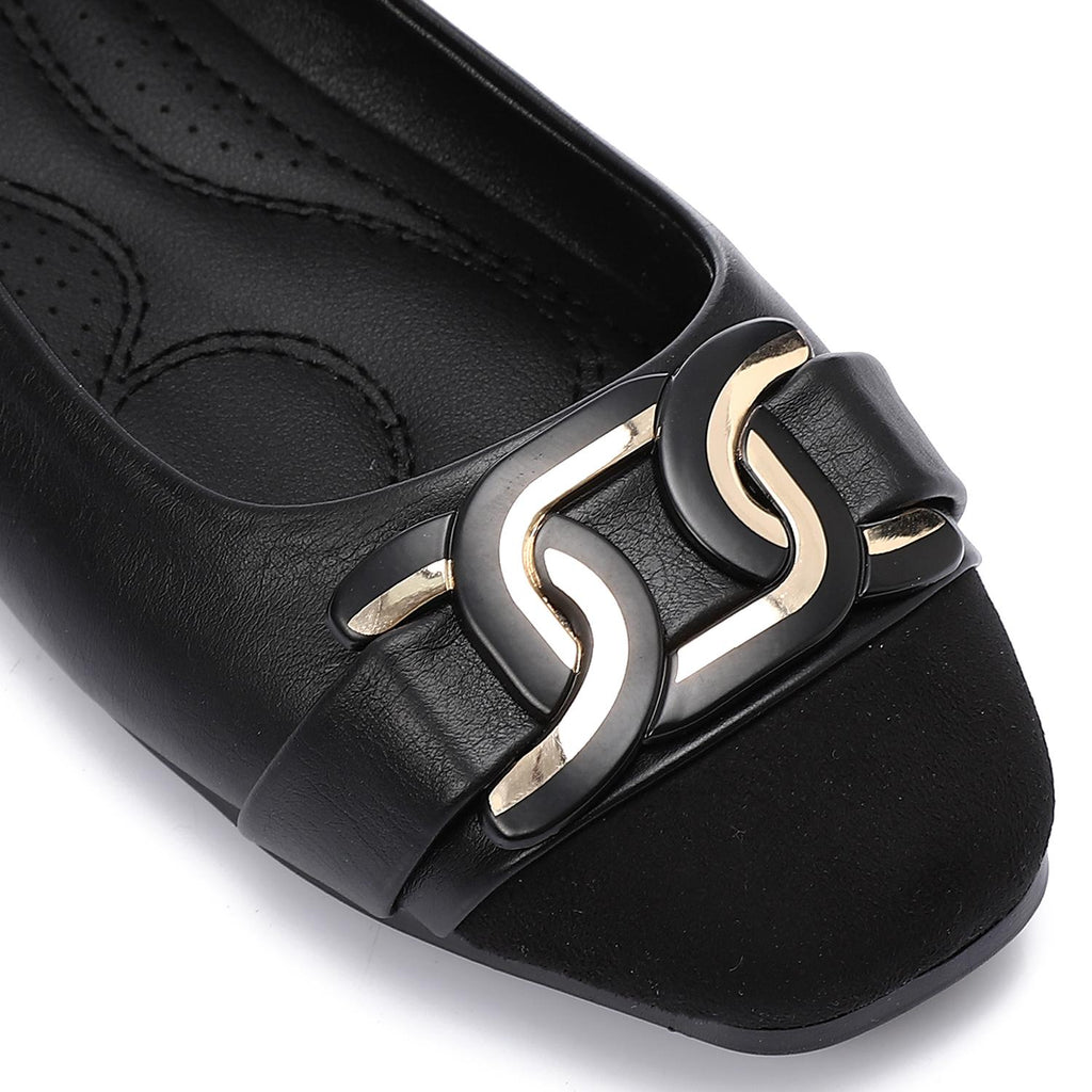 Black Ballet Flats with Gold Hardware