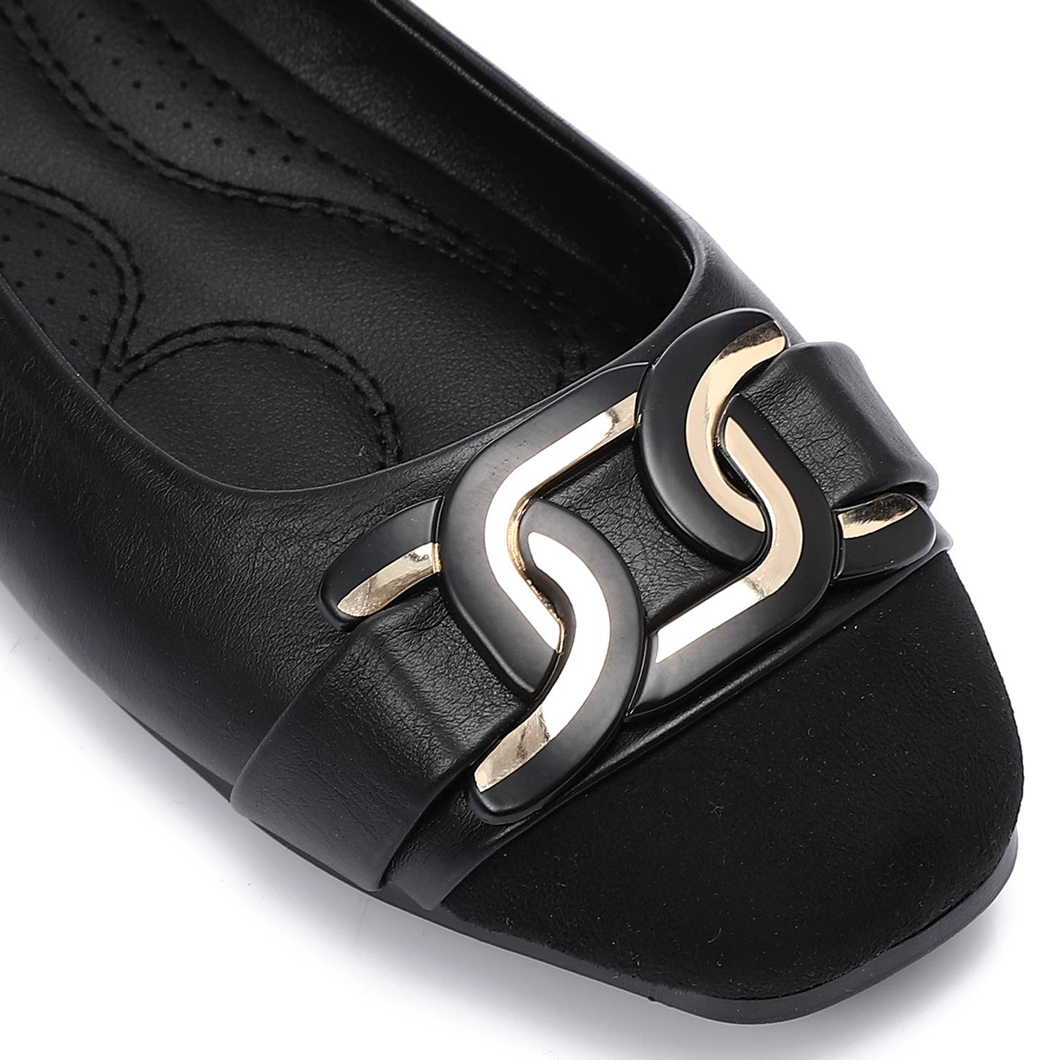 Black Ballet Flats with Gold Hardware