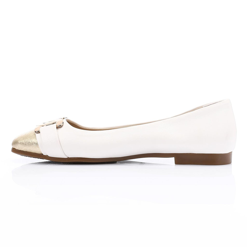 White & Gold Ballet Flats with Gold Hardware