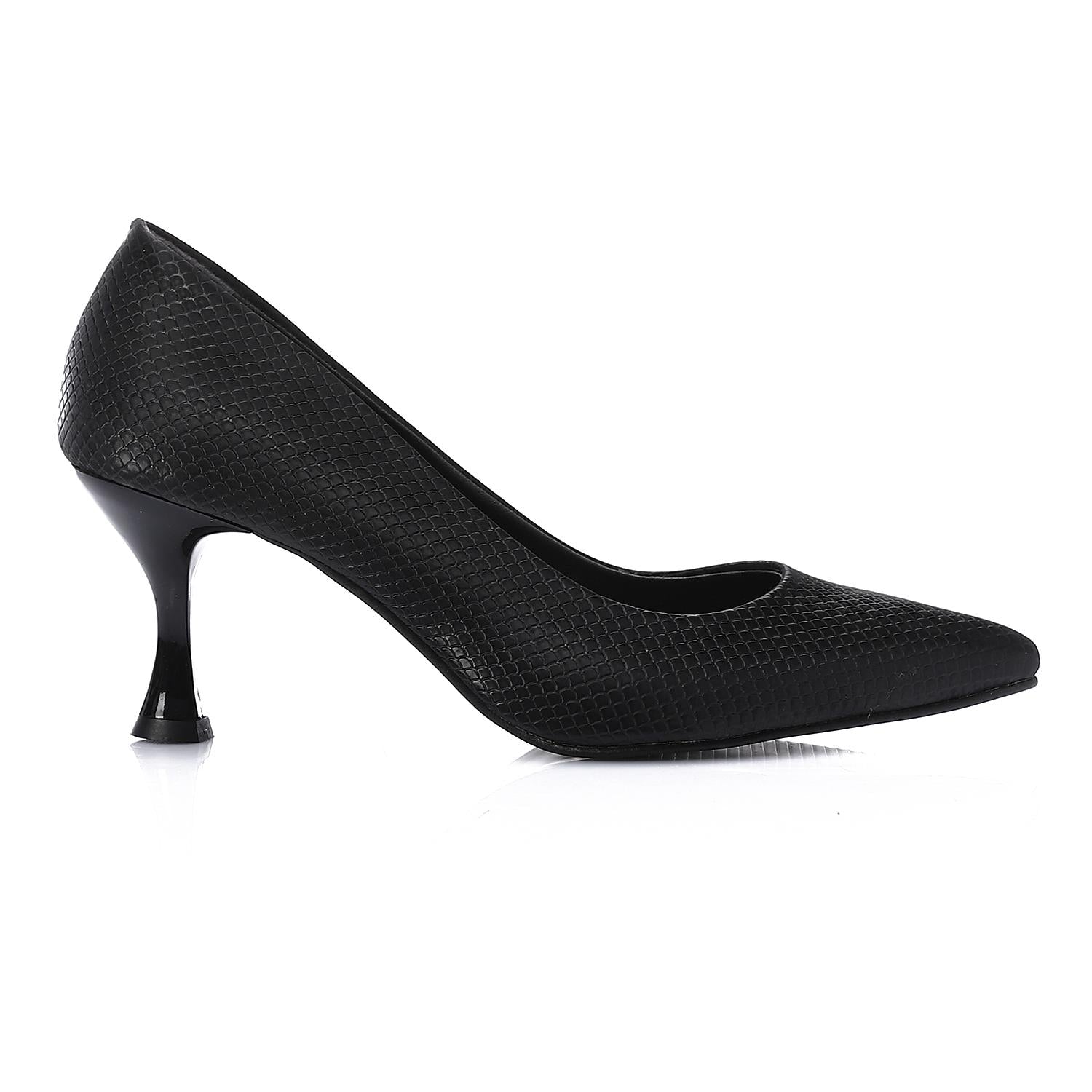 Textured Pointed-Toe Kitten Heels - Black
