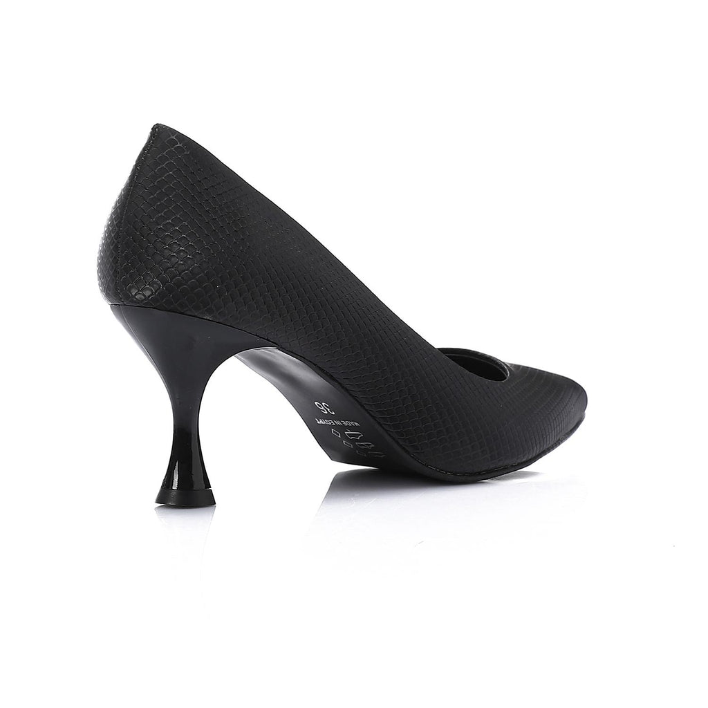 Textured Pointed-Toe Kitten Heels - Black