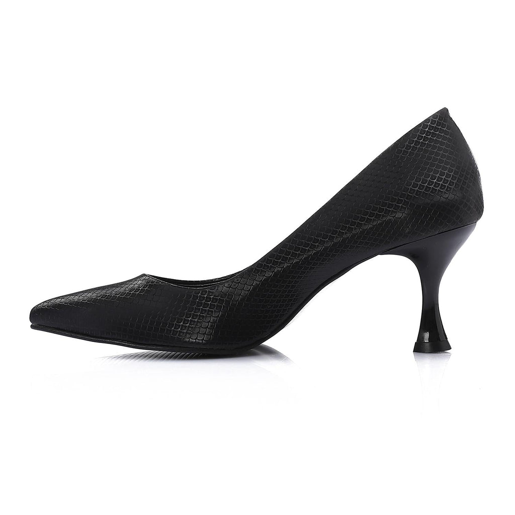 Textured Pointed-Toe Kitten Heels - Black