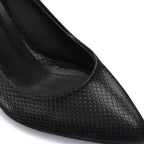 Textured Pointed-Toe Kitten Heels - Black