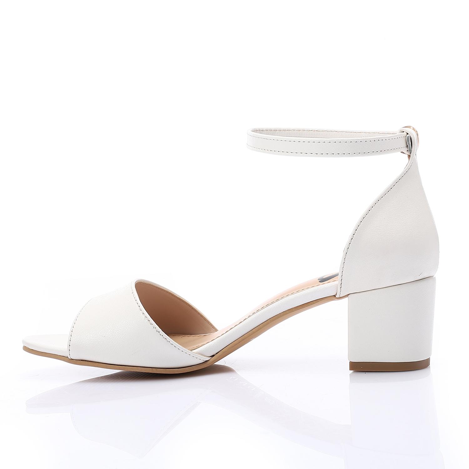 White Block Heel Sandals with Ankle Strap