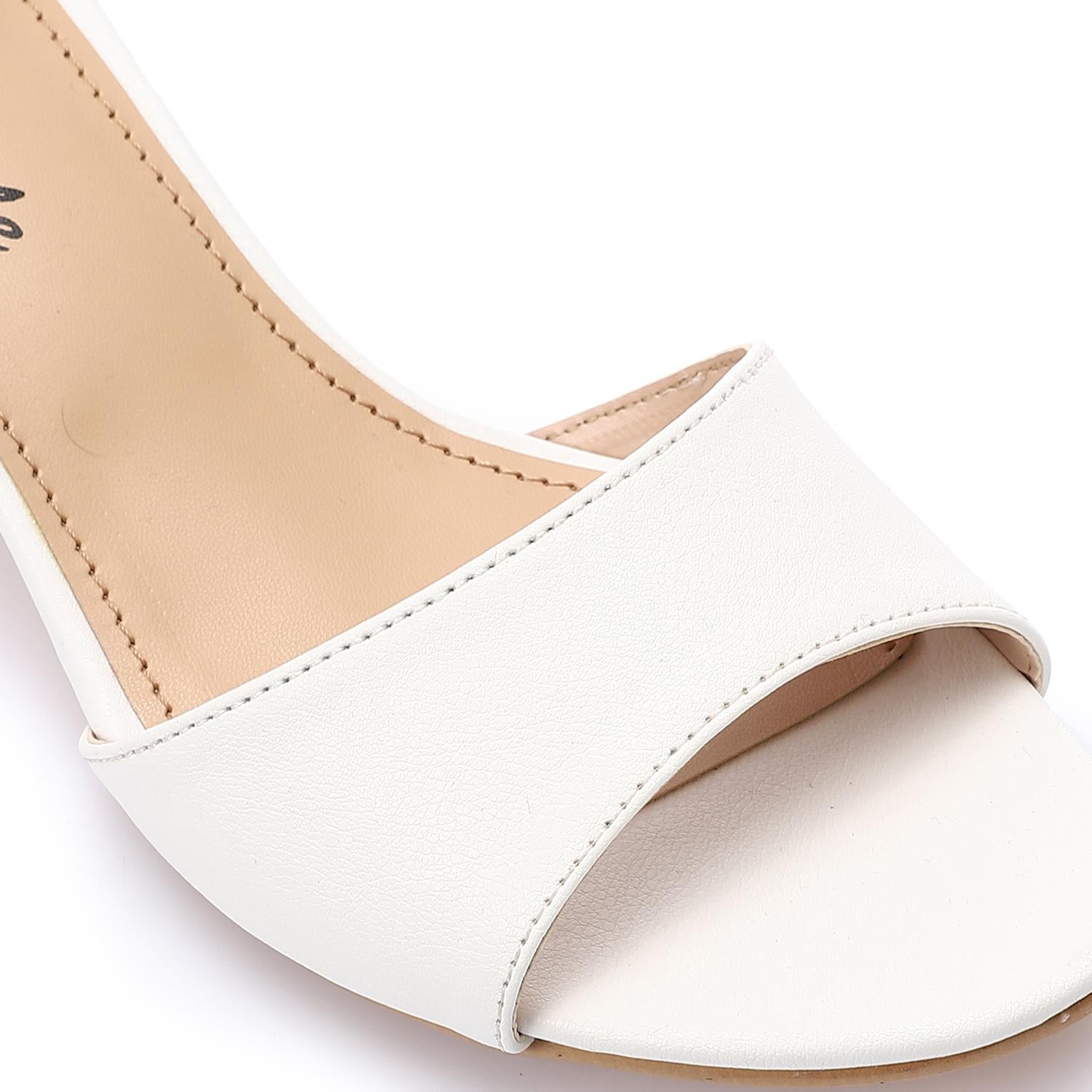 White Block Heel Sandals with Ankle Strap