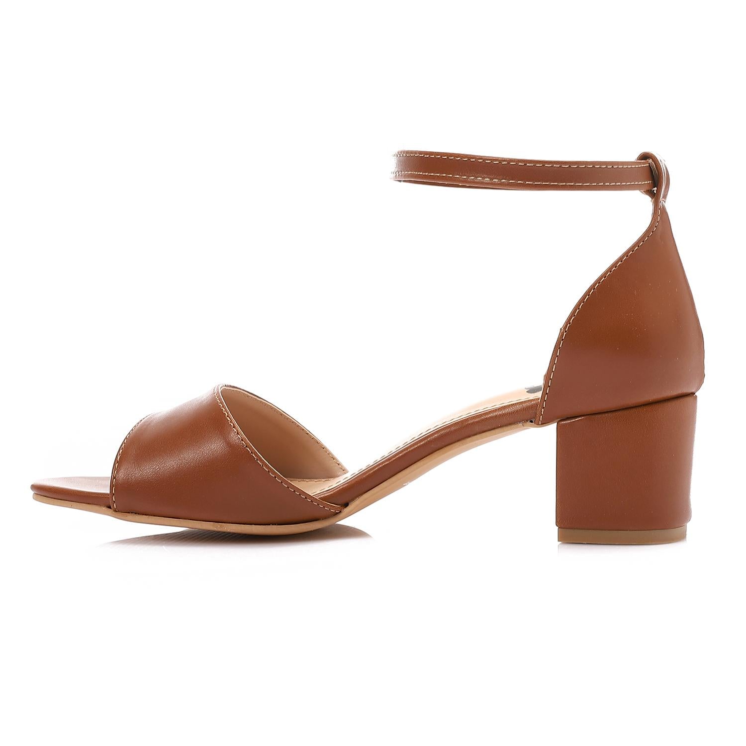 Camel Block Heel Sandals with Ankle Strap