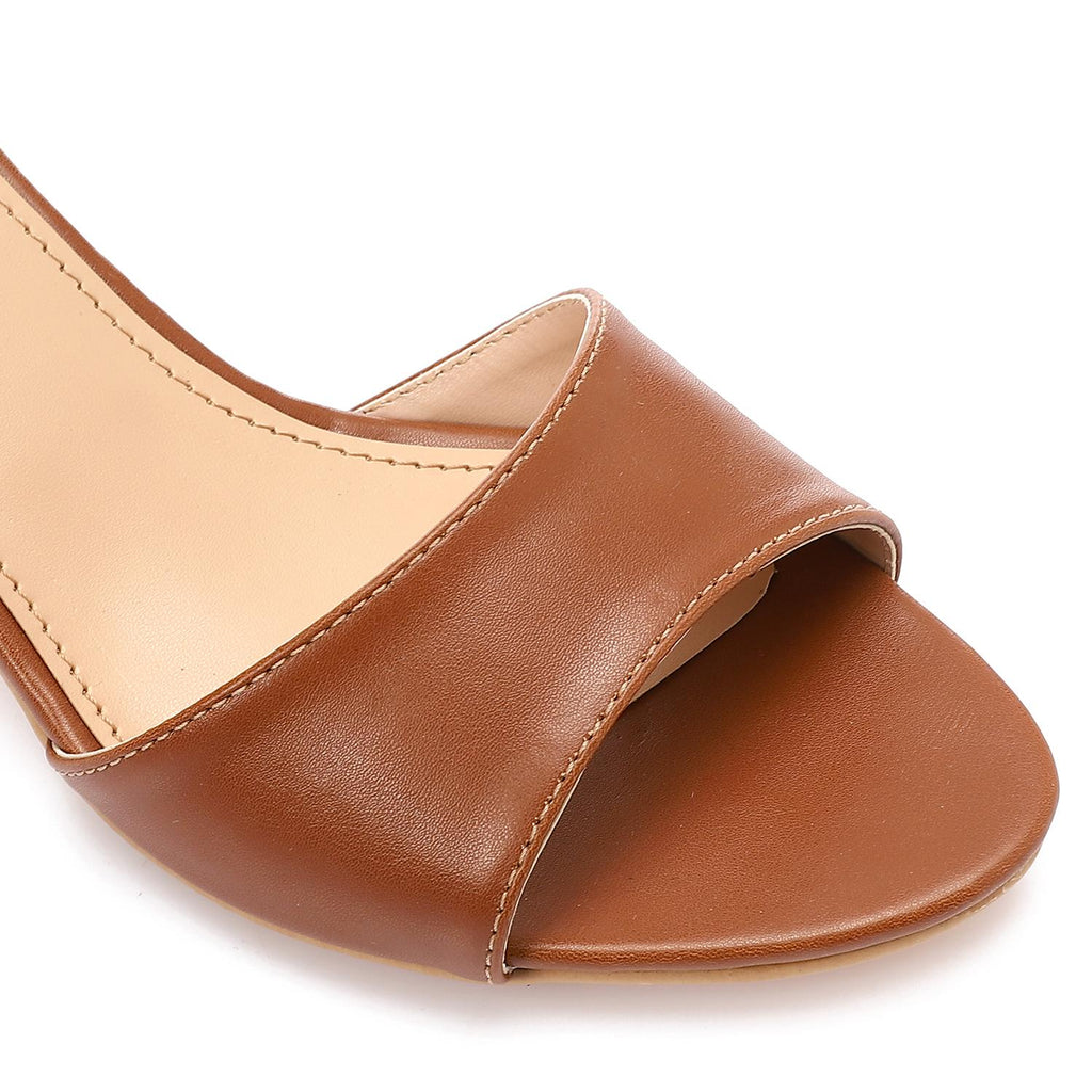 Camel Block Heel Sandals with Ankle Strap