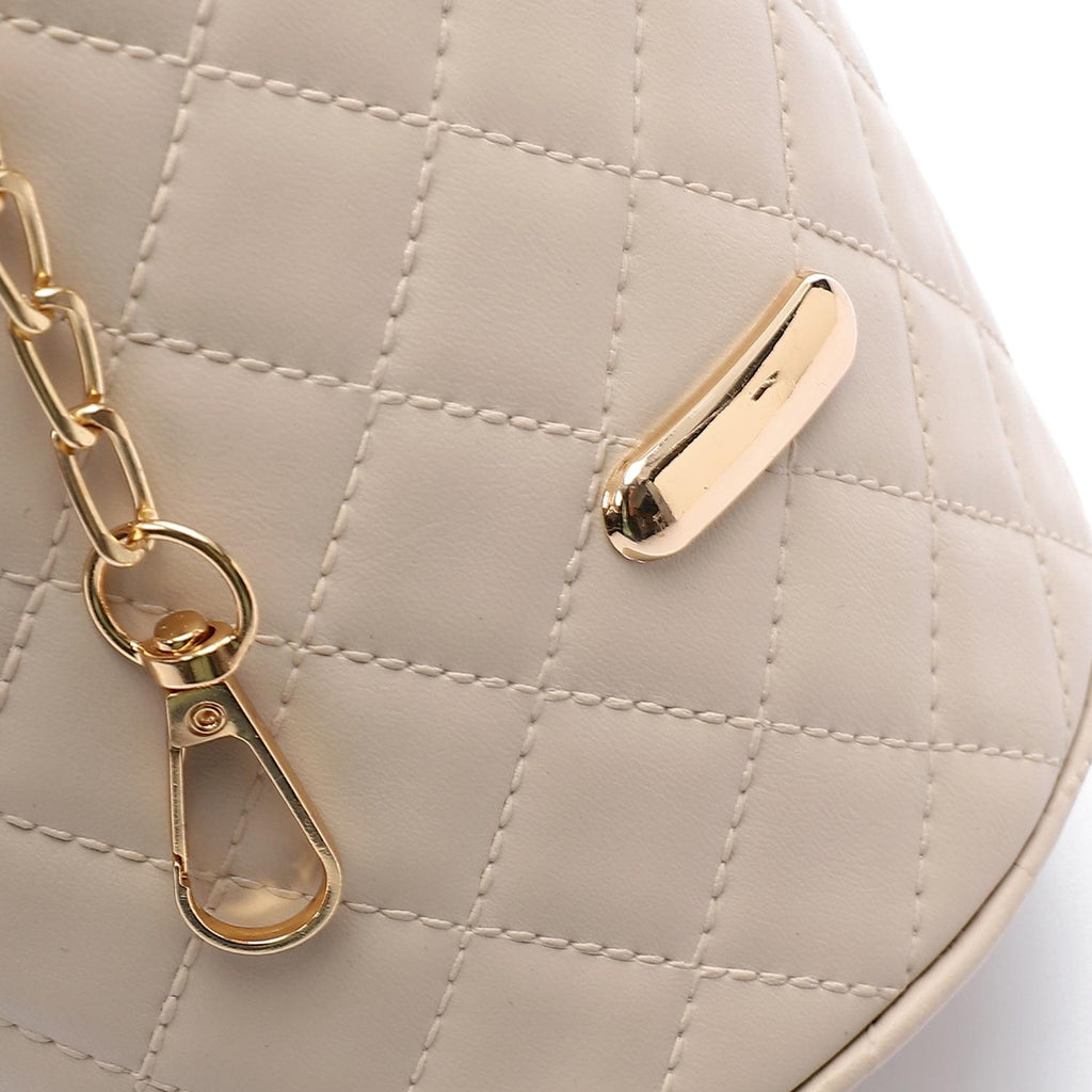 Women's Bucket Bag with Pearl Handle - Beige