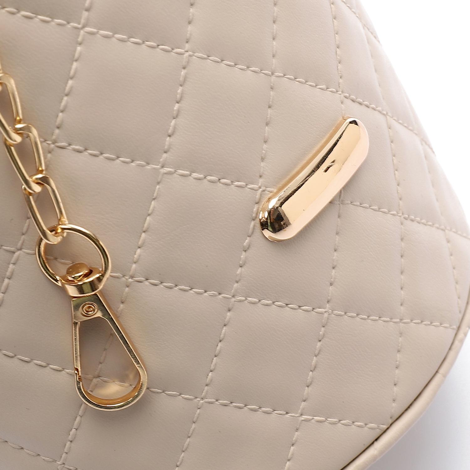 Women's Bucket Bag with Pearl Handle - Beige