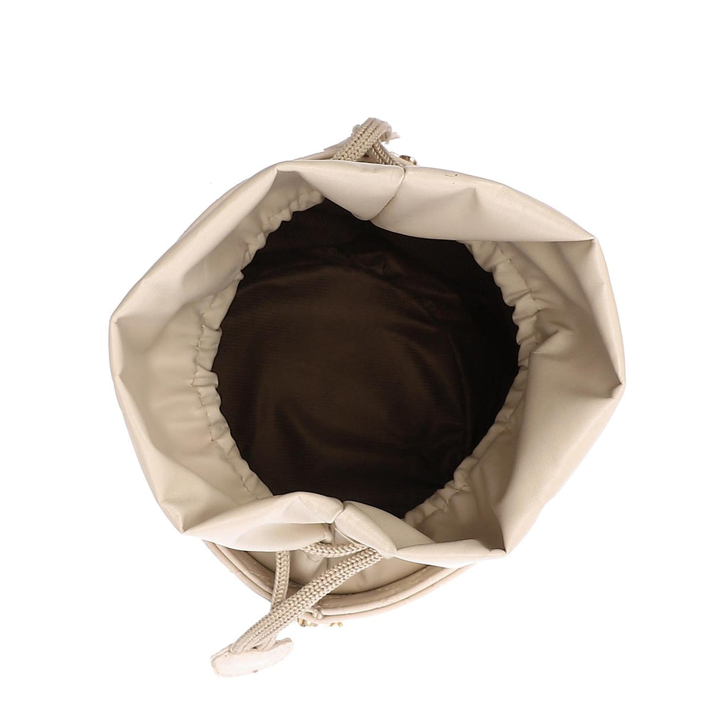 Women's Bucket Bag with Pearl Handle - Beige