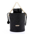 Women's Bucket Bag with Pearl Handle - Black
