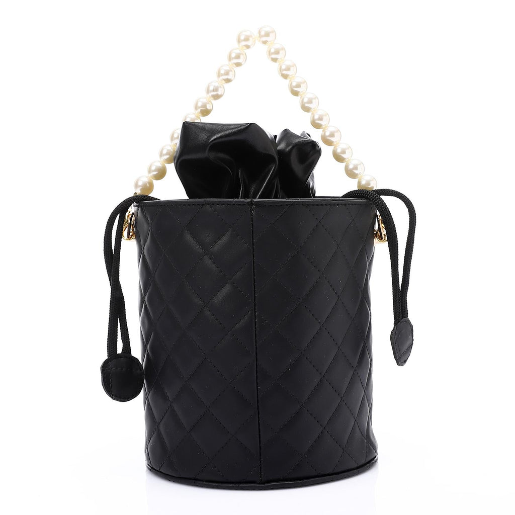 Women's Bucket Bag with Pearl Handle - Black