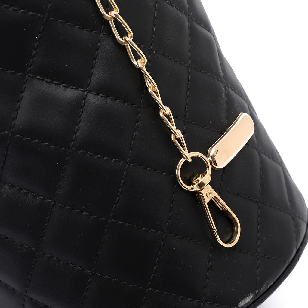 Women's Bucket Bag with Pearl Handle - Black