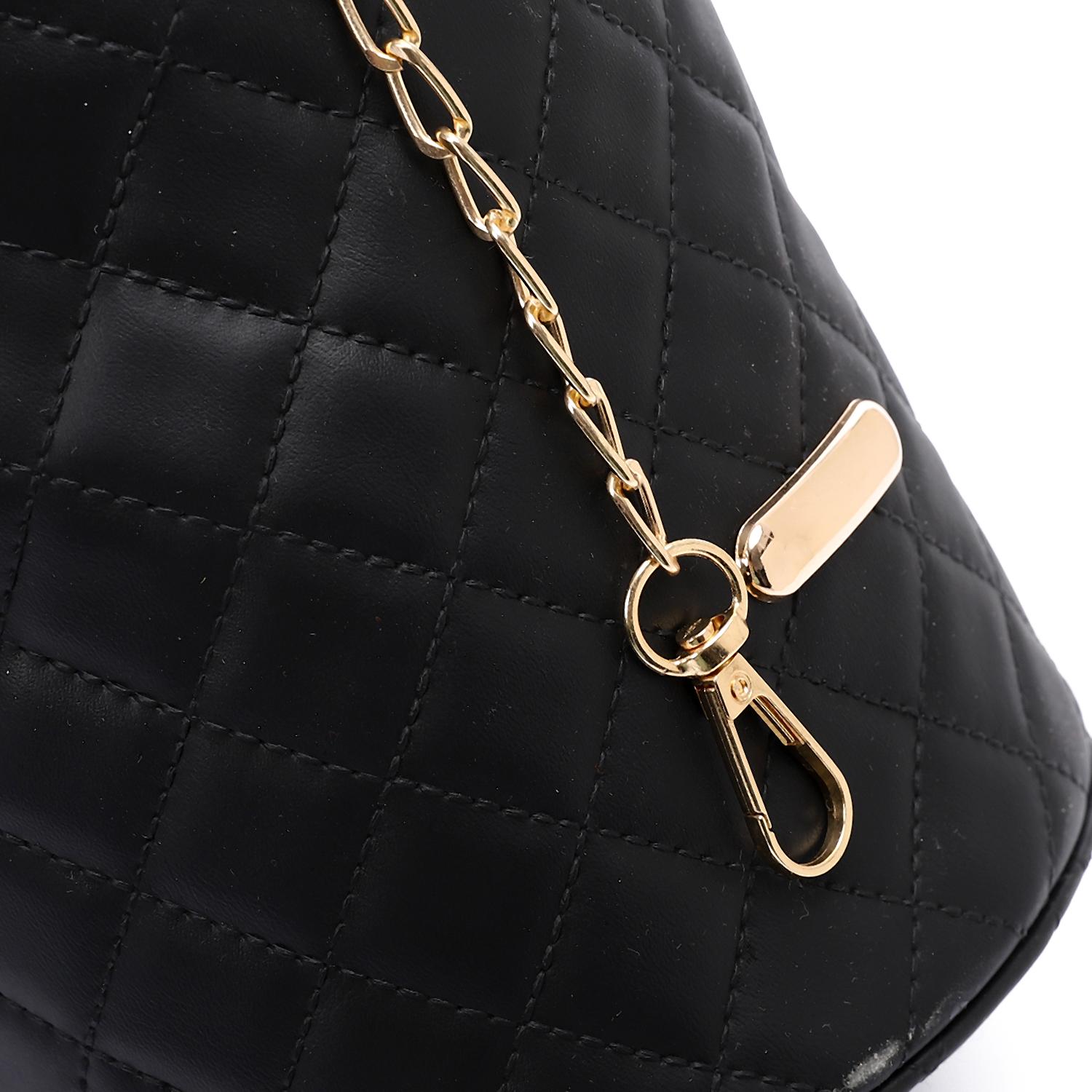 Women's Bucket Bag with Pearl Handle - Black