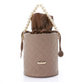 Women's Bucket Bag with Pearl Handle - Camel