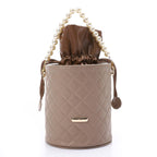 Women's Bucket Bag with Pearl Handle - Camel