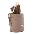Women's Bucket Bag with Pearl Handle - Camel