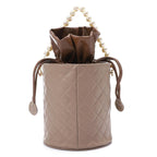 Women's Bucket Bag with Pearl Handle - Camel