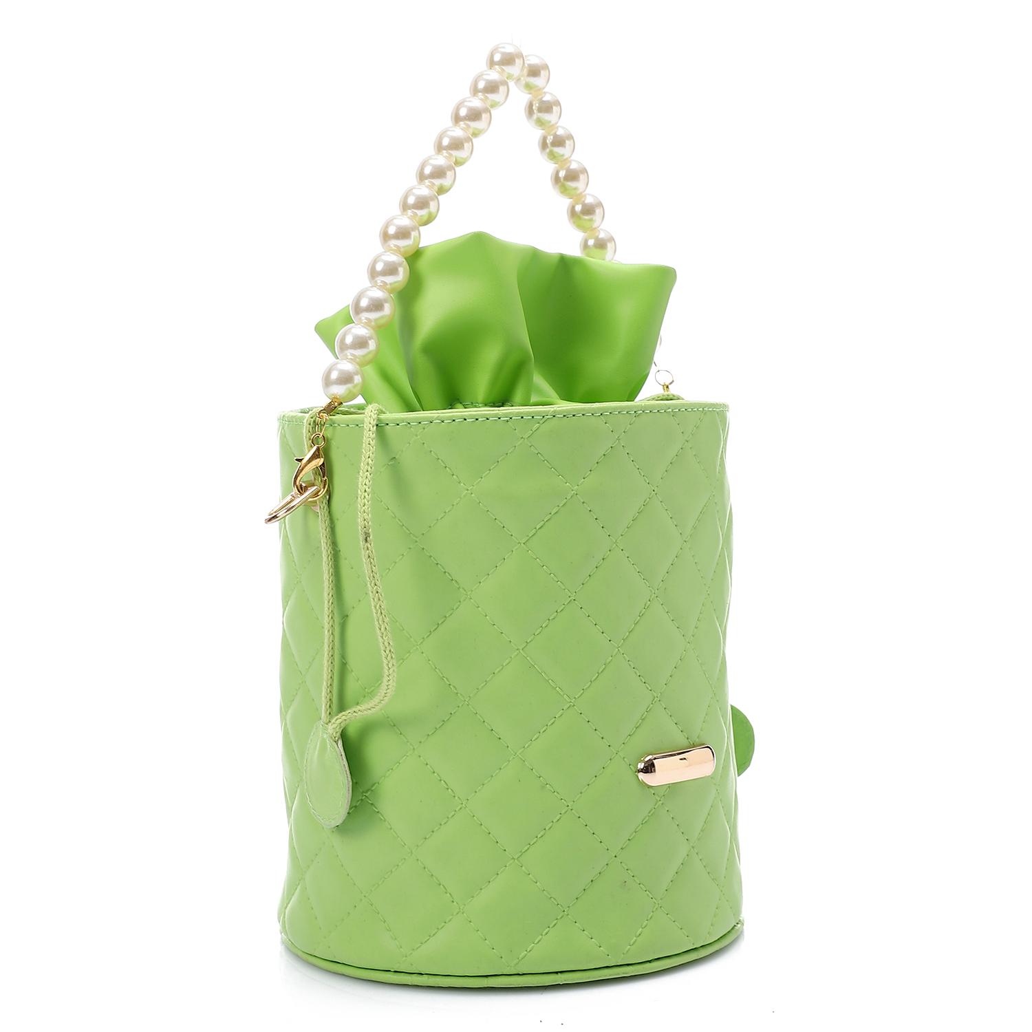 Women's Bucket Bag with Pearl Handle - Turquois