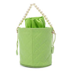 Women's Bucket Bag with Pearl Handle - Turquois