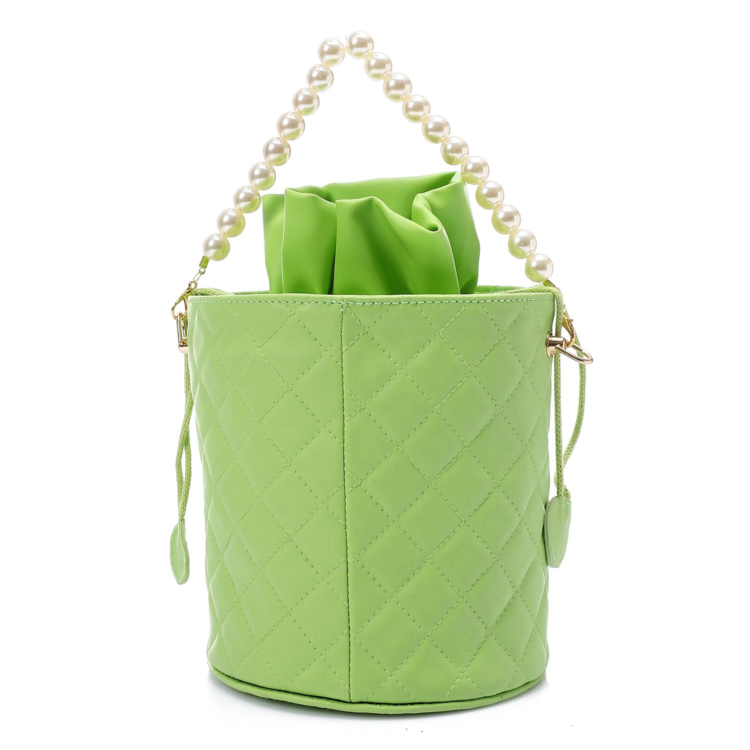 Women's Bucket Bag with Pearl Handle - Turquois